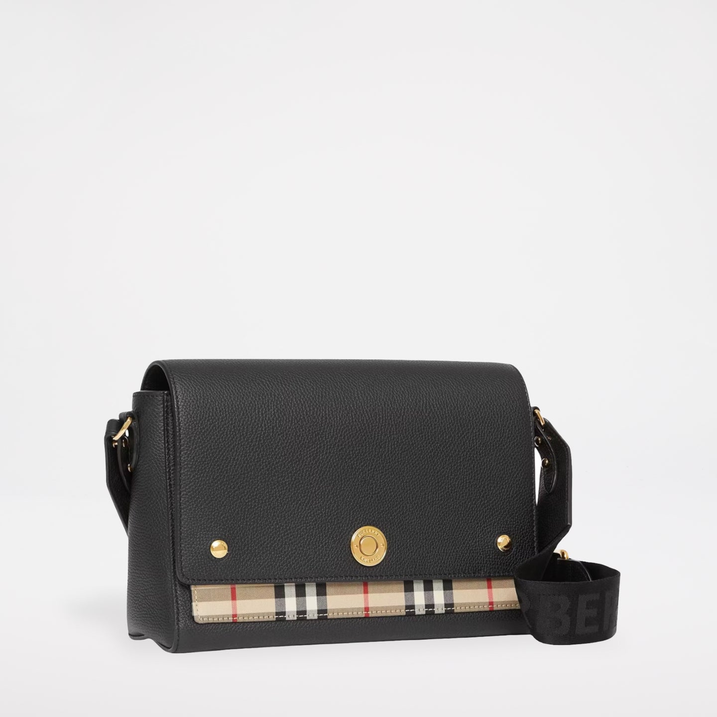Burberry Leather and Vintage Check Note Crossbody Bag Black