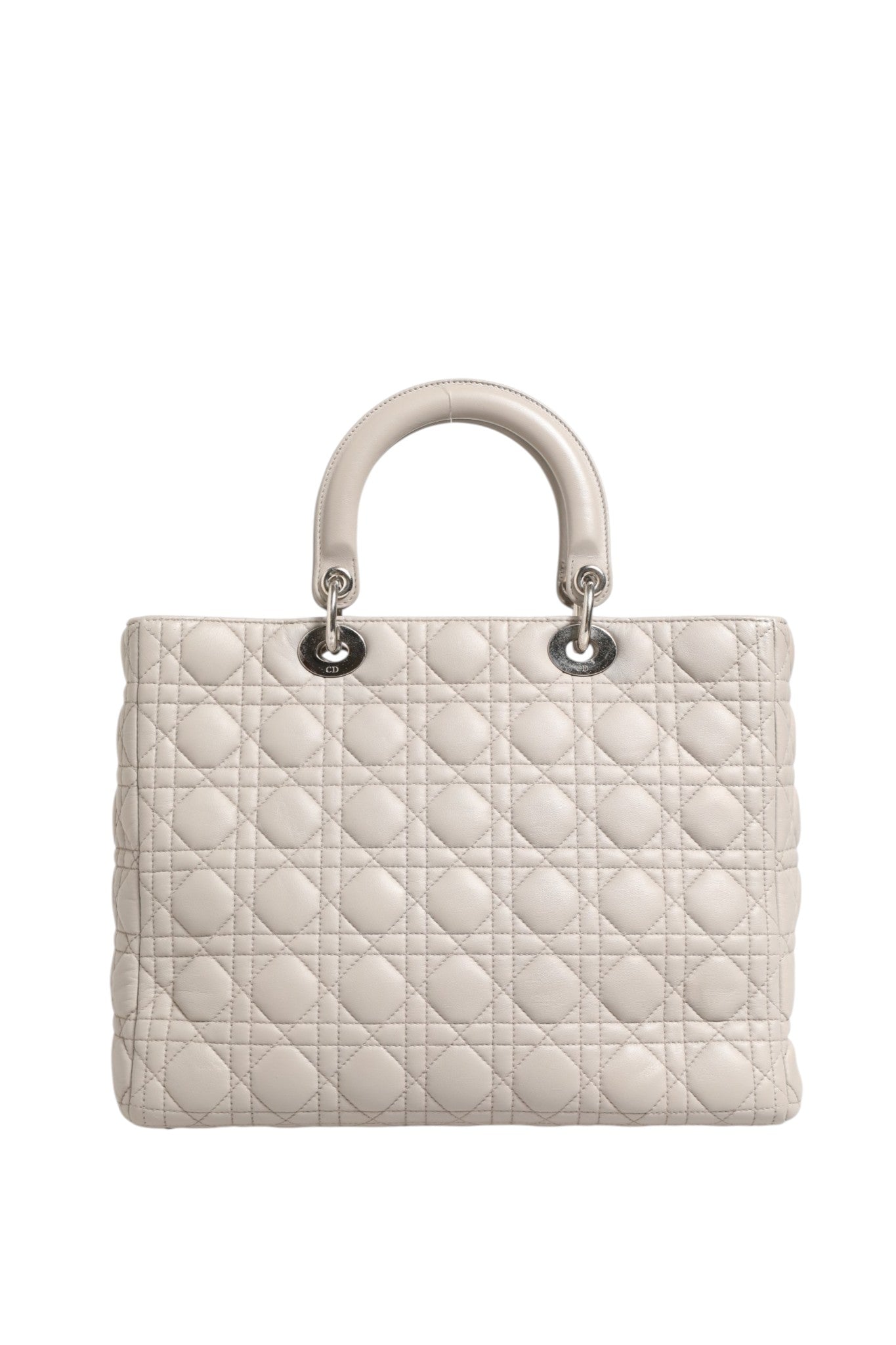 Christian Dior Lady Dior Stor Grå Cannage Handväska I Läder