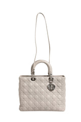 Christian Dior Lady Dior Stor Grå Cannage Handväska I Läder