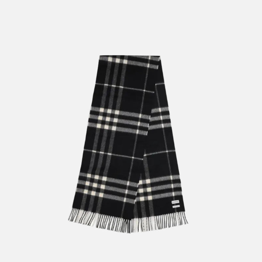 Burberry Broderad Rutig Halsduk i Svart Cashmere