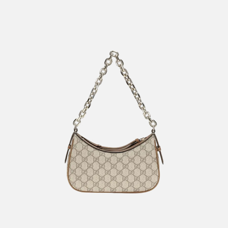 Gucci GG Beige Emblem Liten Axelremsväska i Tyg