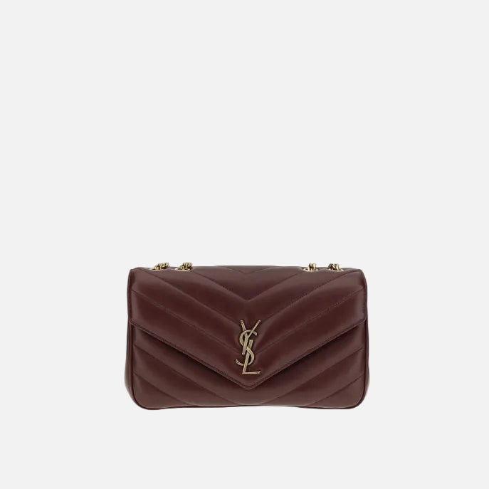 Saint Laurent Vinröd Axelremsväska I Lammläder