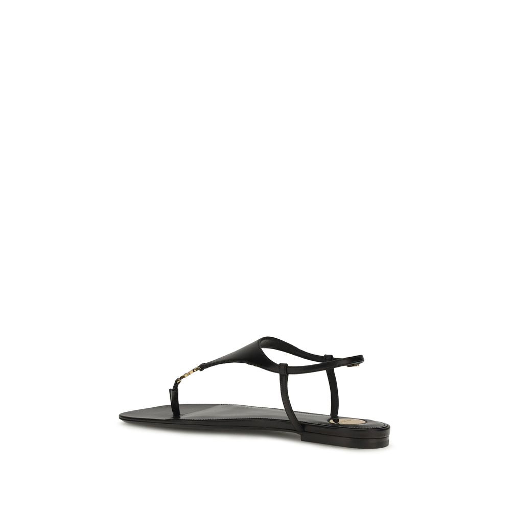 Saint Laurent Svarta Flata Sandaler I Läder