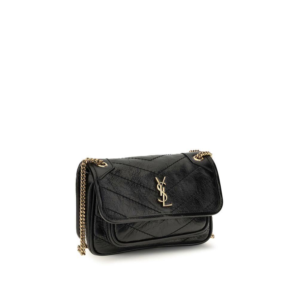 Saint Laurent Mini Axelremsväska I Svart Kalvläder (Bos Taurus)