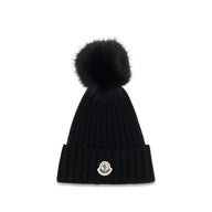 Moncler Svart Merinoullsmössa med Tofs