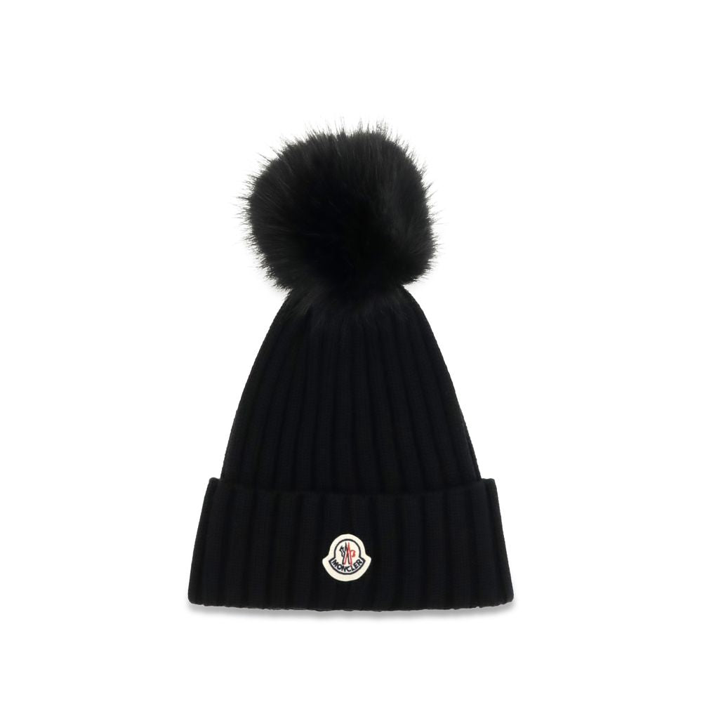 Moncler Svart Merinoullsmössa med Tofs