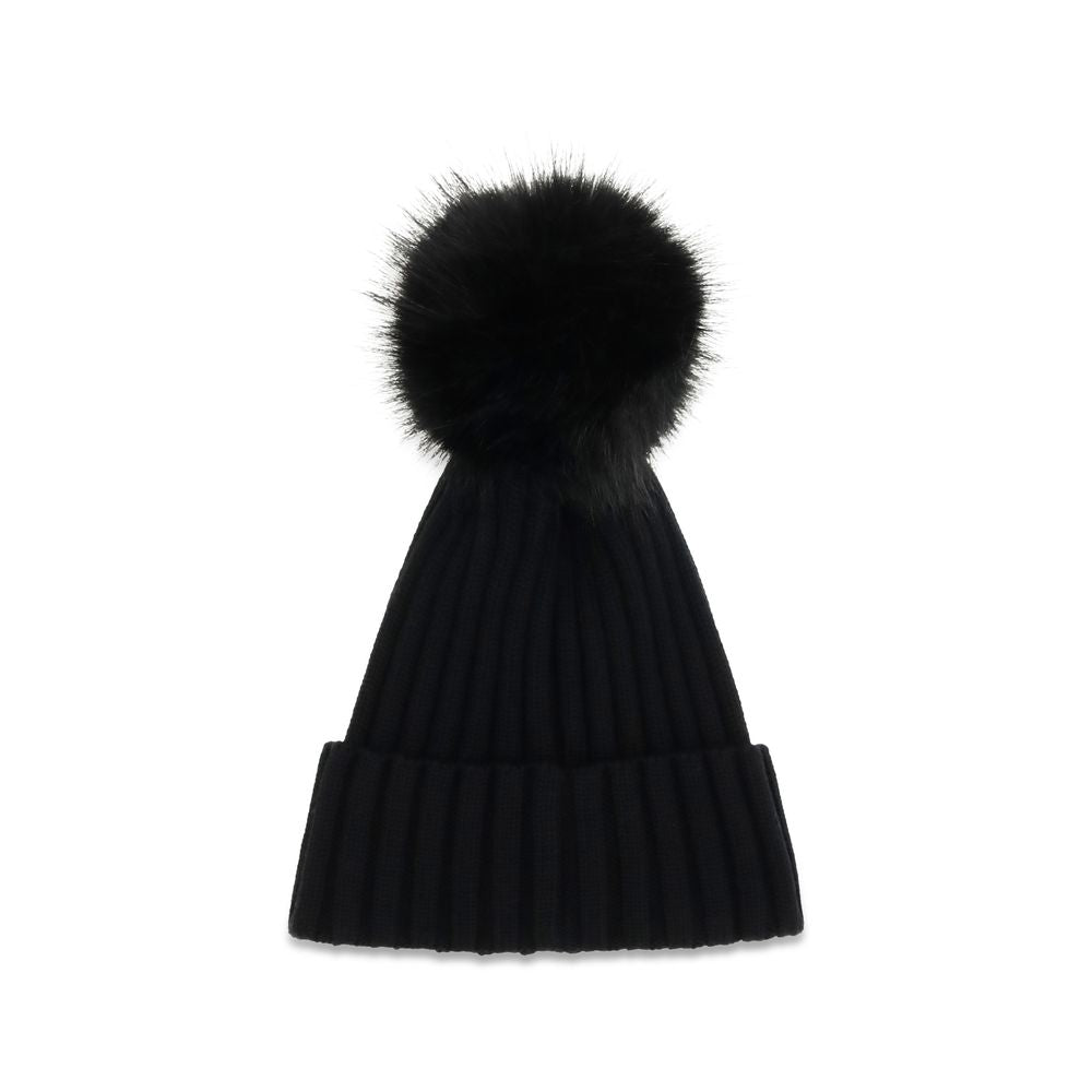 Moncler Svart Merinoullsmössa med Tofs