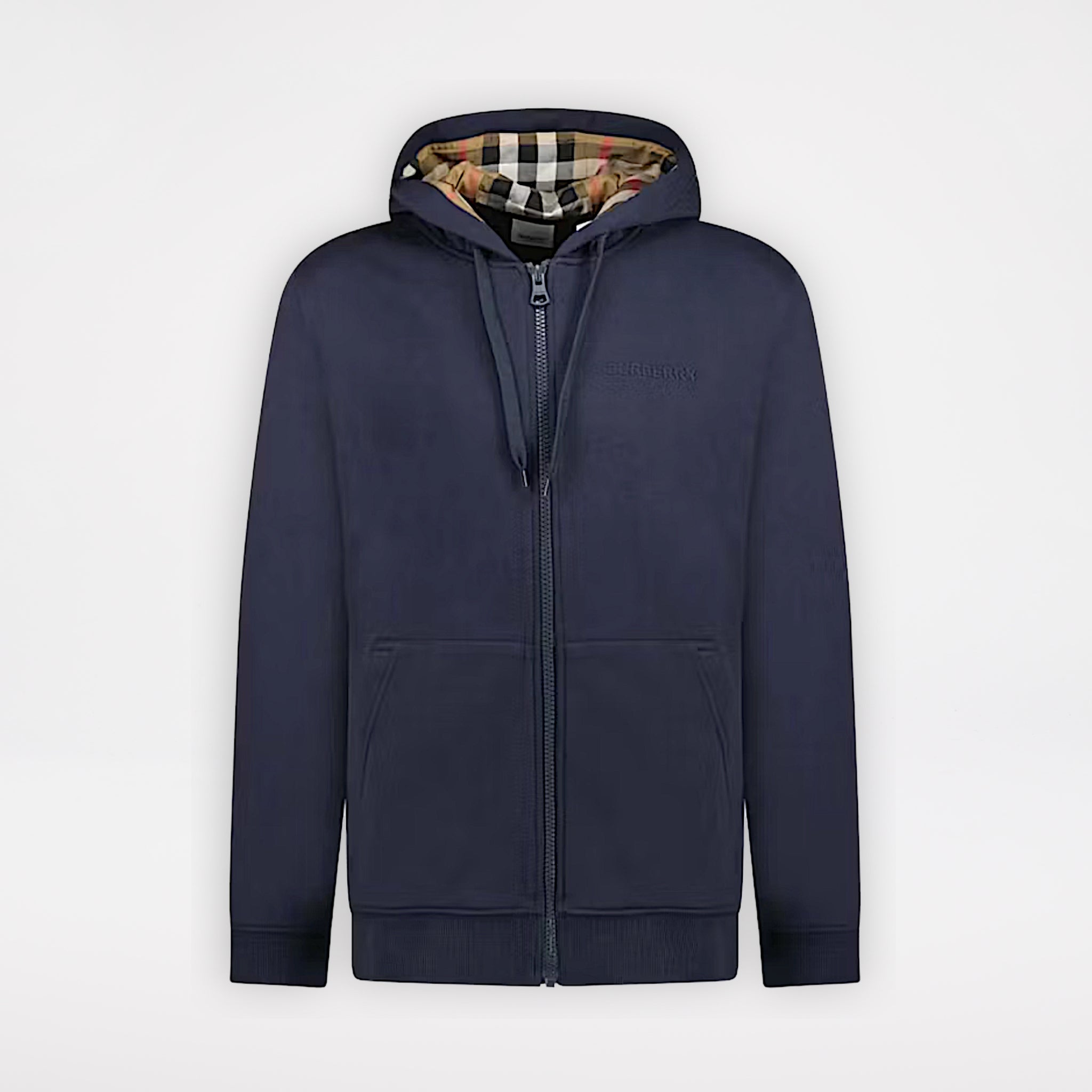 Burberry Hove Check Embroidery Logo Zip Hoodie Navy