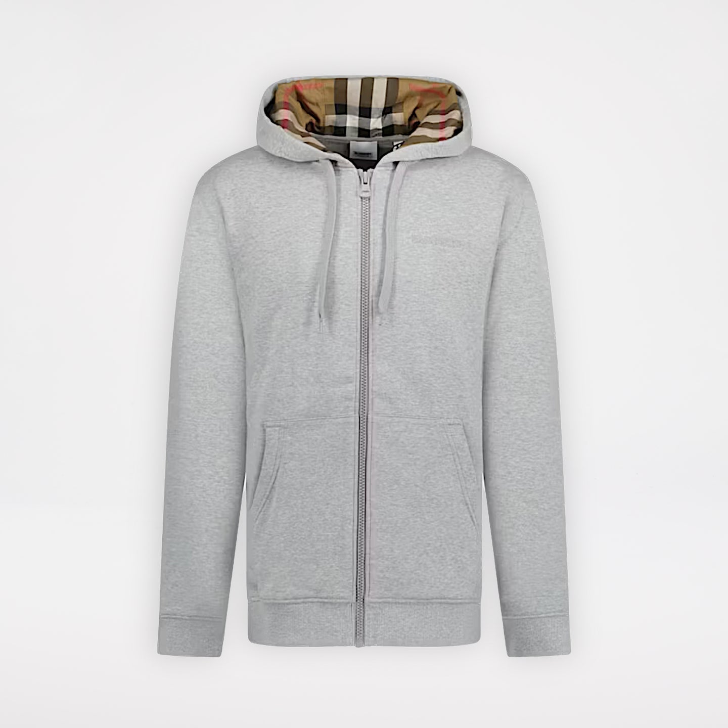Burberry Hove Check Embroidery Logo Zip Hoodie Pale Grey