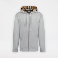 Burberry Hove Check Embroidery Logo Zip Hoodie Pale Grey