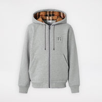 Burberry Letter Graphic Cotton Blend Zip Hoodie Pale Grey Melange