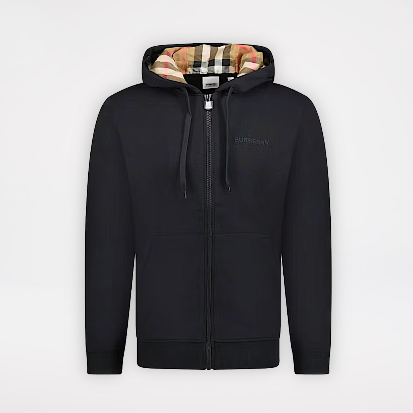 Burberry Hove Check Embroidery Logo Zip Hoodie Black