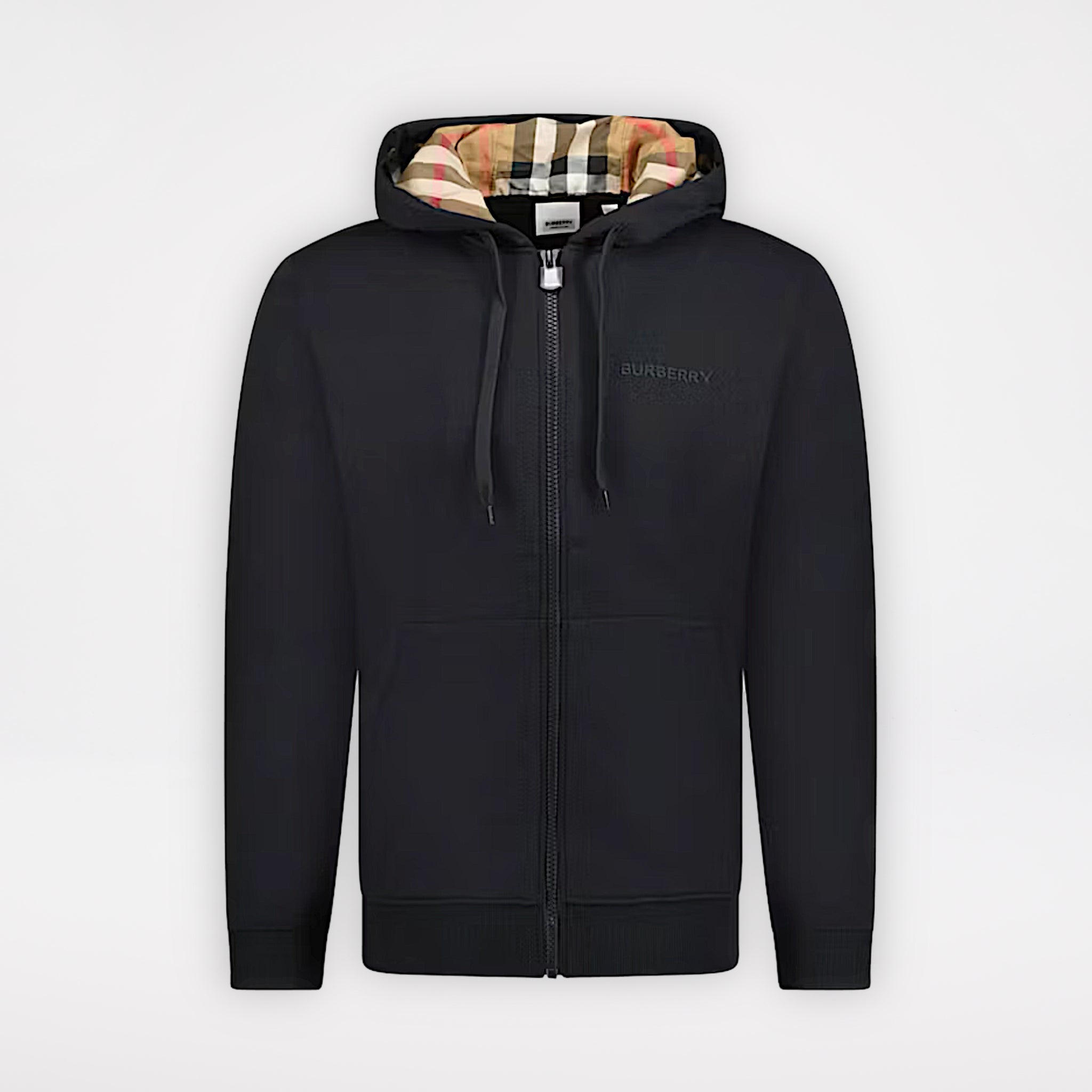 Burberry Hove Check Embroidery Logo Zip Hoodie Black
