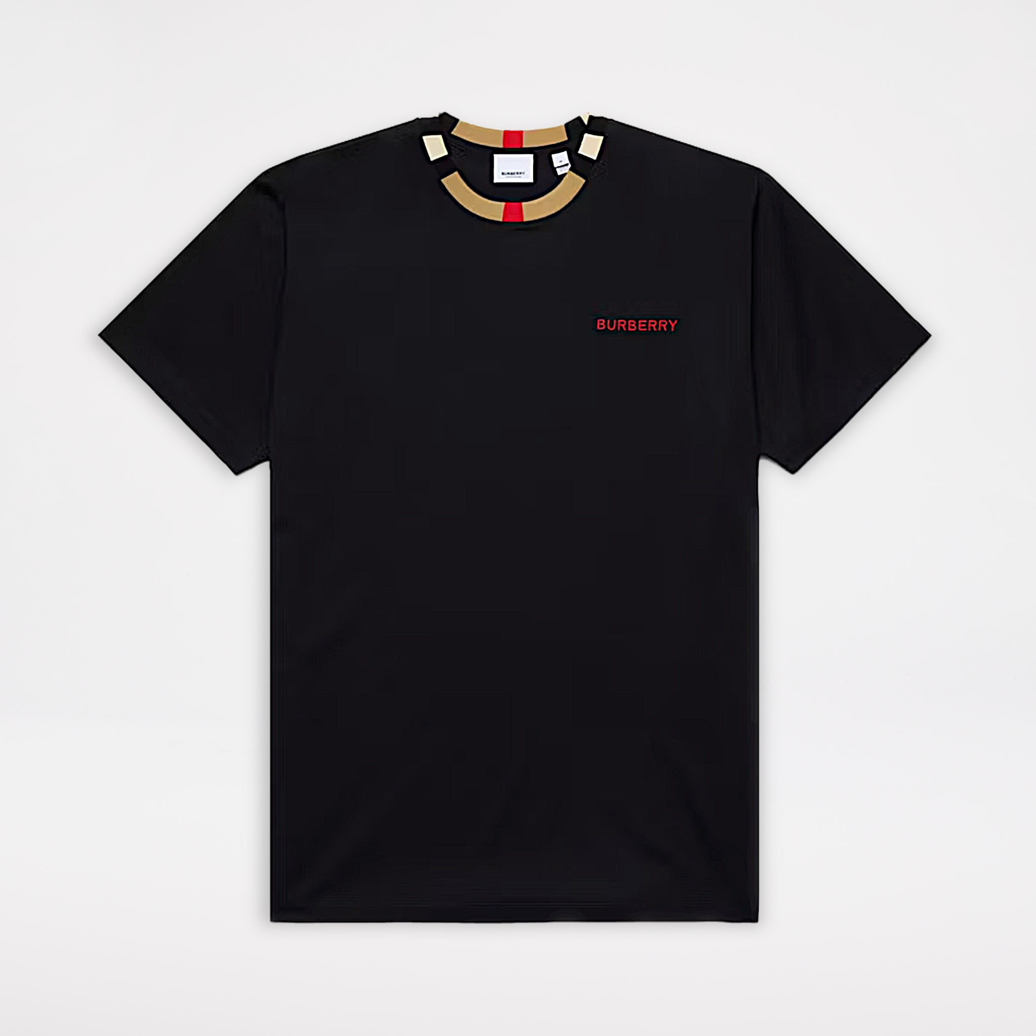 Burberry Icon Stripe Trim Cotton T-shirt Black
